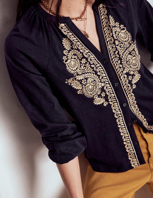 Alma Embroidered Shirt-Navy