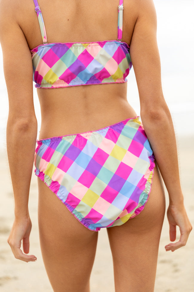 Going Swimmingly Multi Plaid Ruffle Detail Bikini Bottoms FINAL SALE