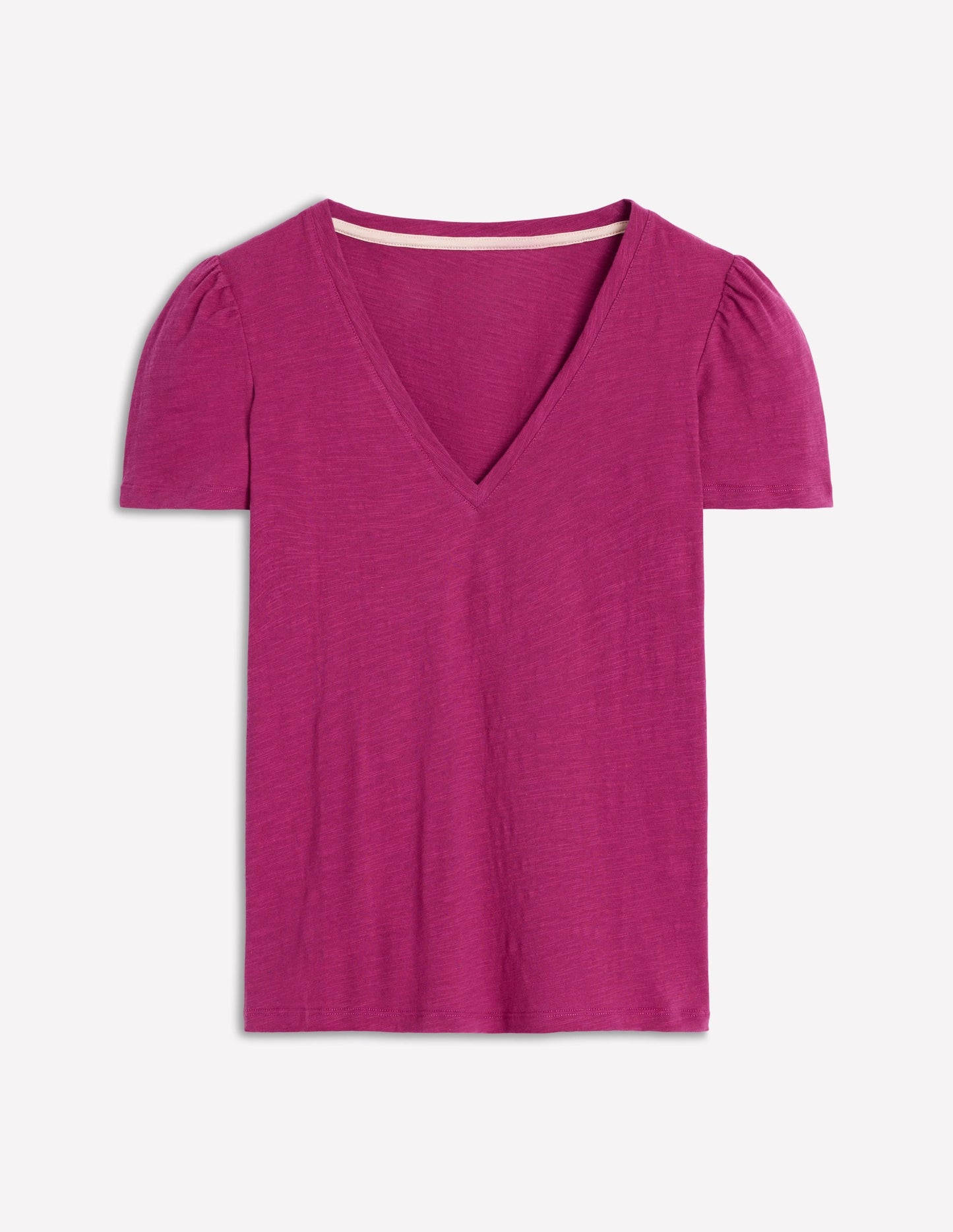 Short Sleeve V Neck T-shirt-Rich Magenta