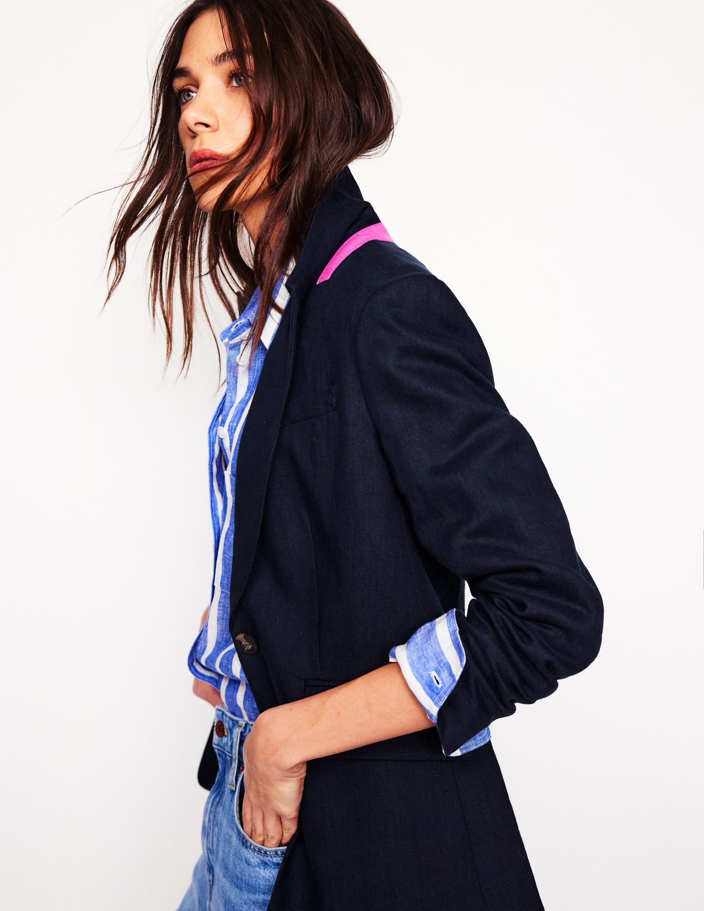 Stamford Linen Blazer-Navyy