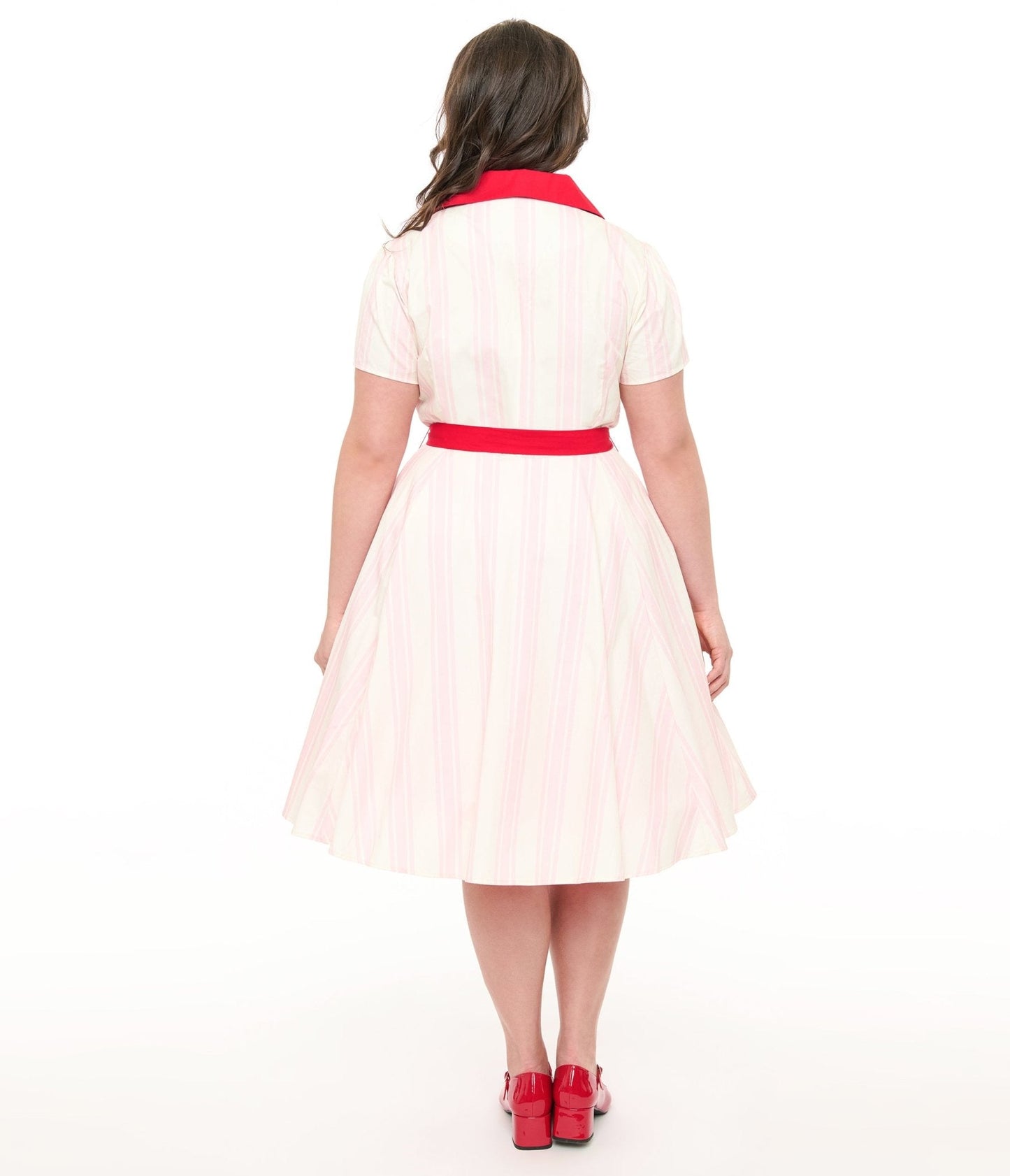 Disney Valentine Collection by Unique Vintage Plus Size Red & Pink Striped Cotton Shirt Dress