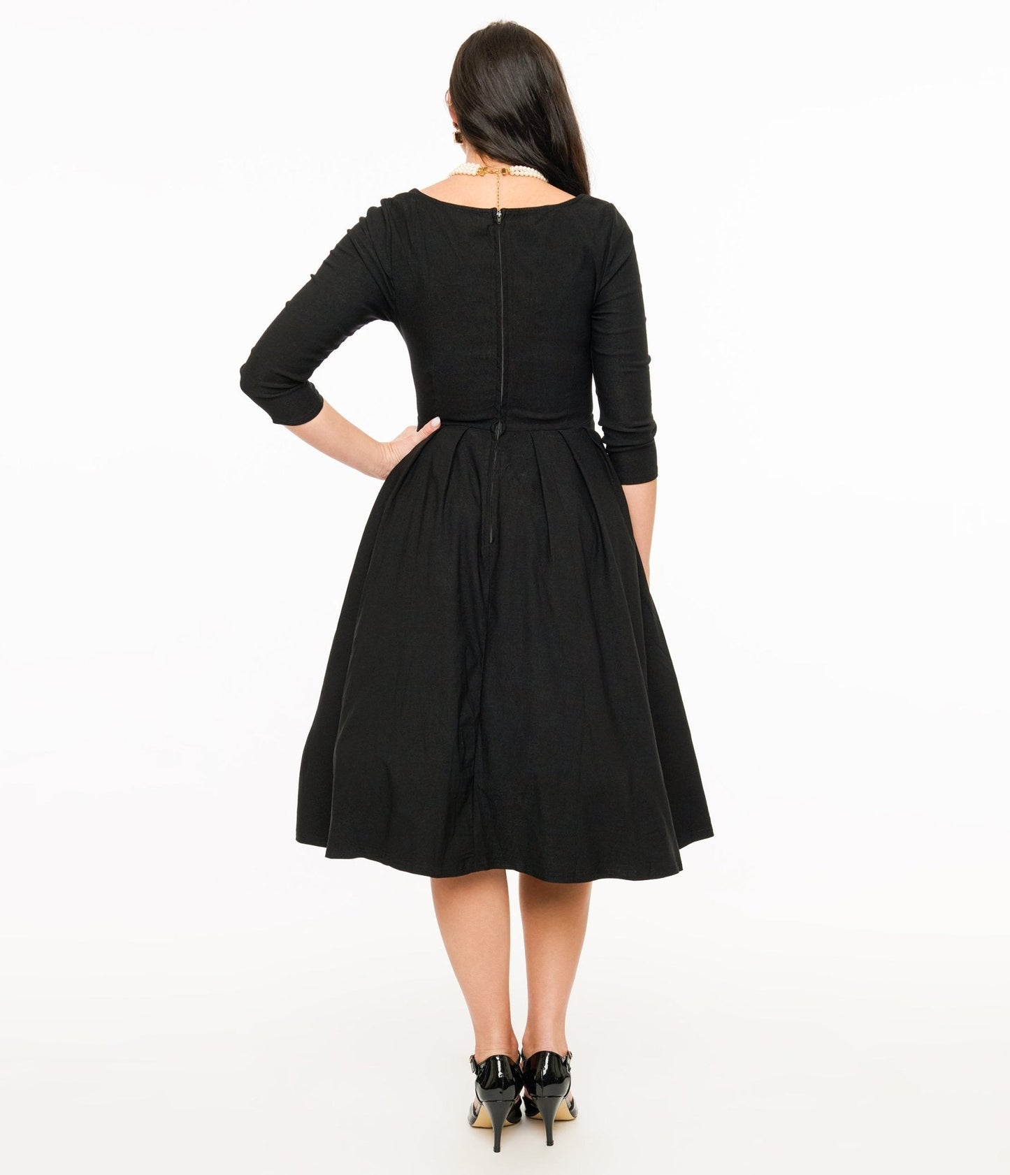 Unique Vintage 1950s Black Bengaline Front Twist Swing Dress