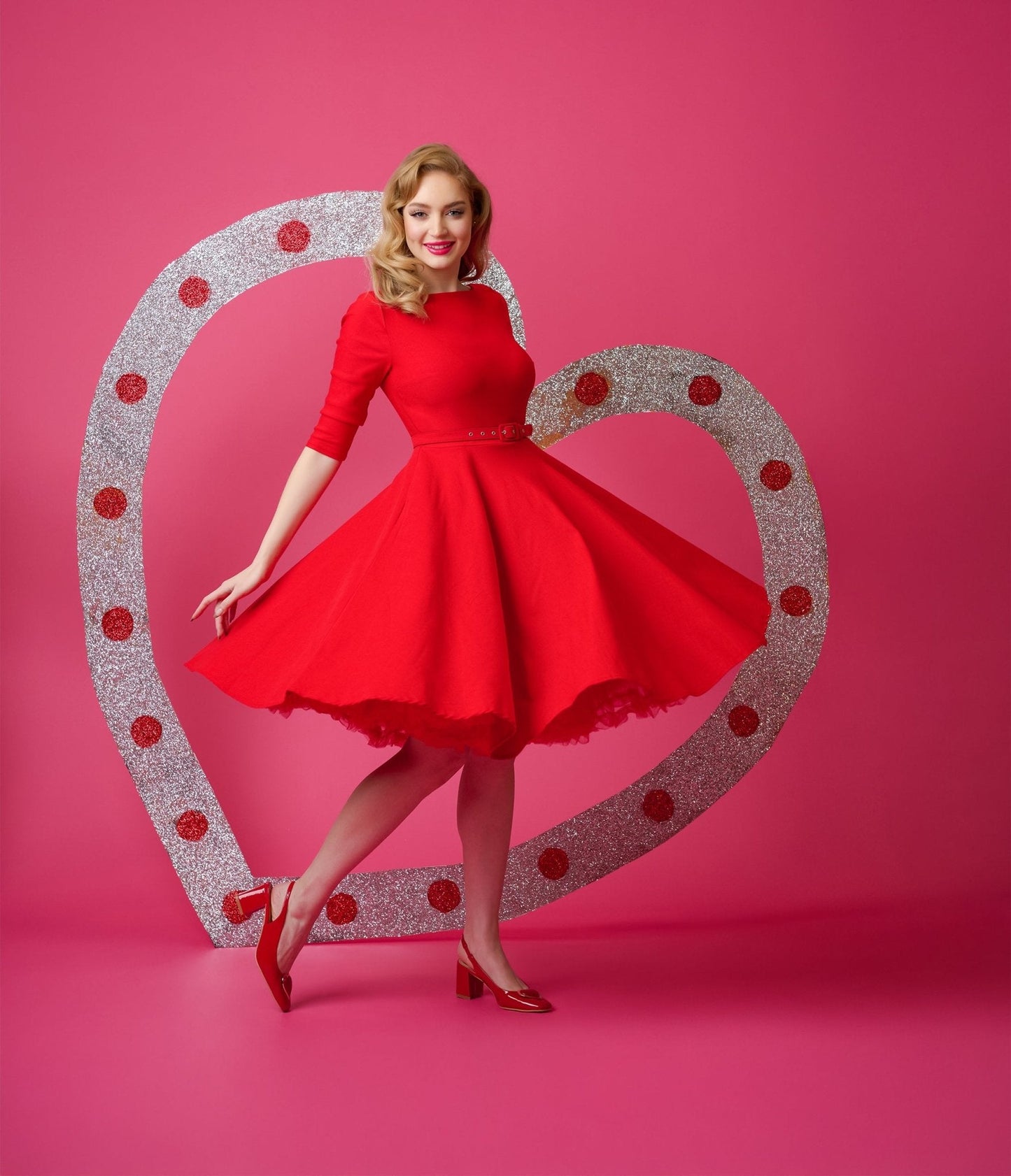 Unique Vintage 1950s Bright Red Devon Swing Dress
